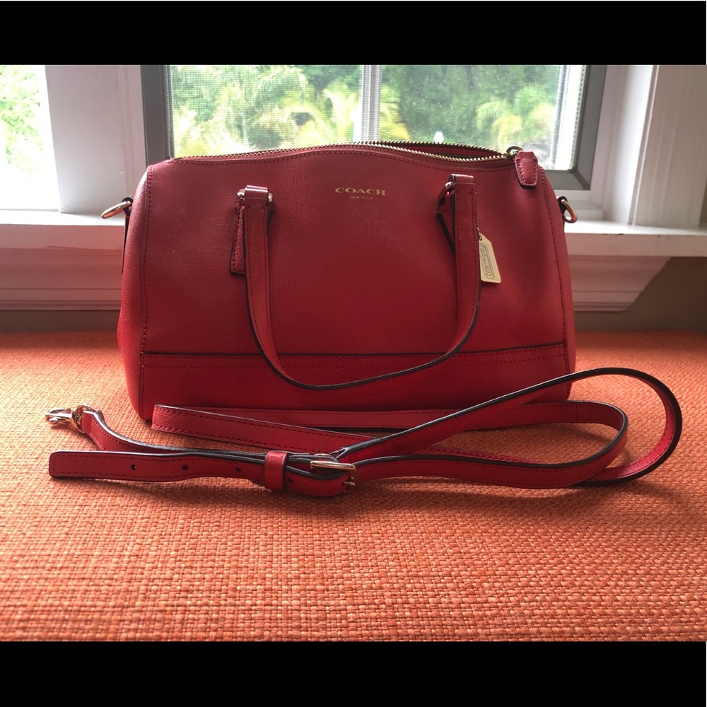 Coach Red Leather Crossbody Satchel - Picture 5 of 11